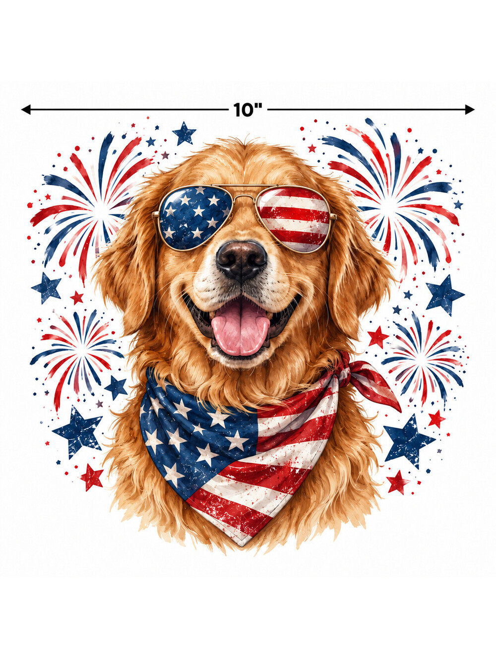 4pcs 10" Patriotic Golden Retriever DTF PNG Flag Dog Iron On Transfer